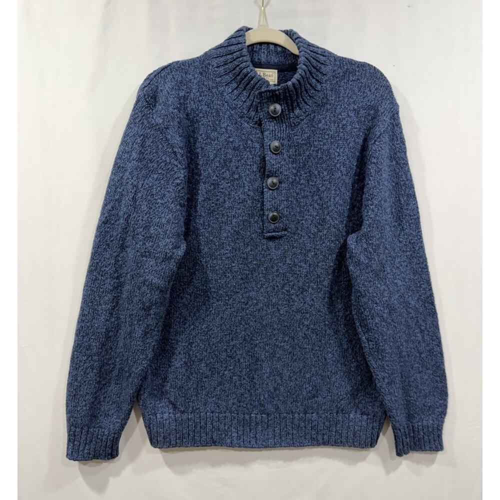 LL Bean Fishermen Sweater Mens L Blue Knit Henley Pullover Gorpcore Outdoors